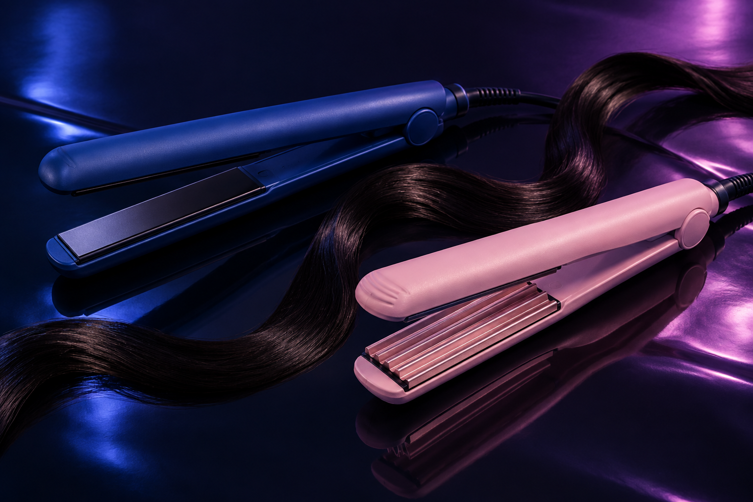 Editorial still life of hair styling tools